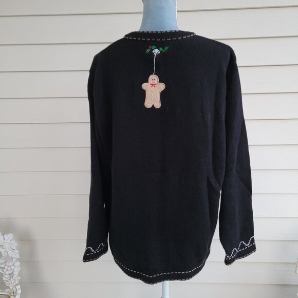 Vintage 90s/Y2K The Quacker Factory Gingerbread cookie holiday cardigan sweater - Picture 4 of 8